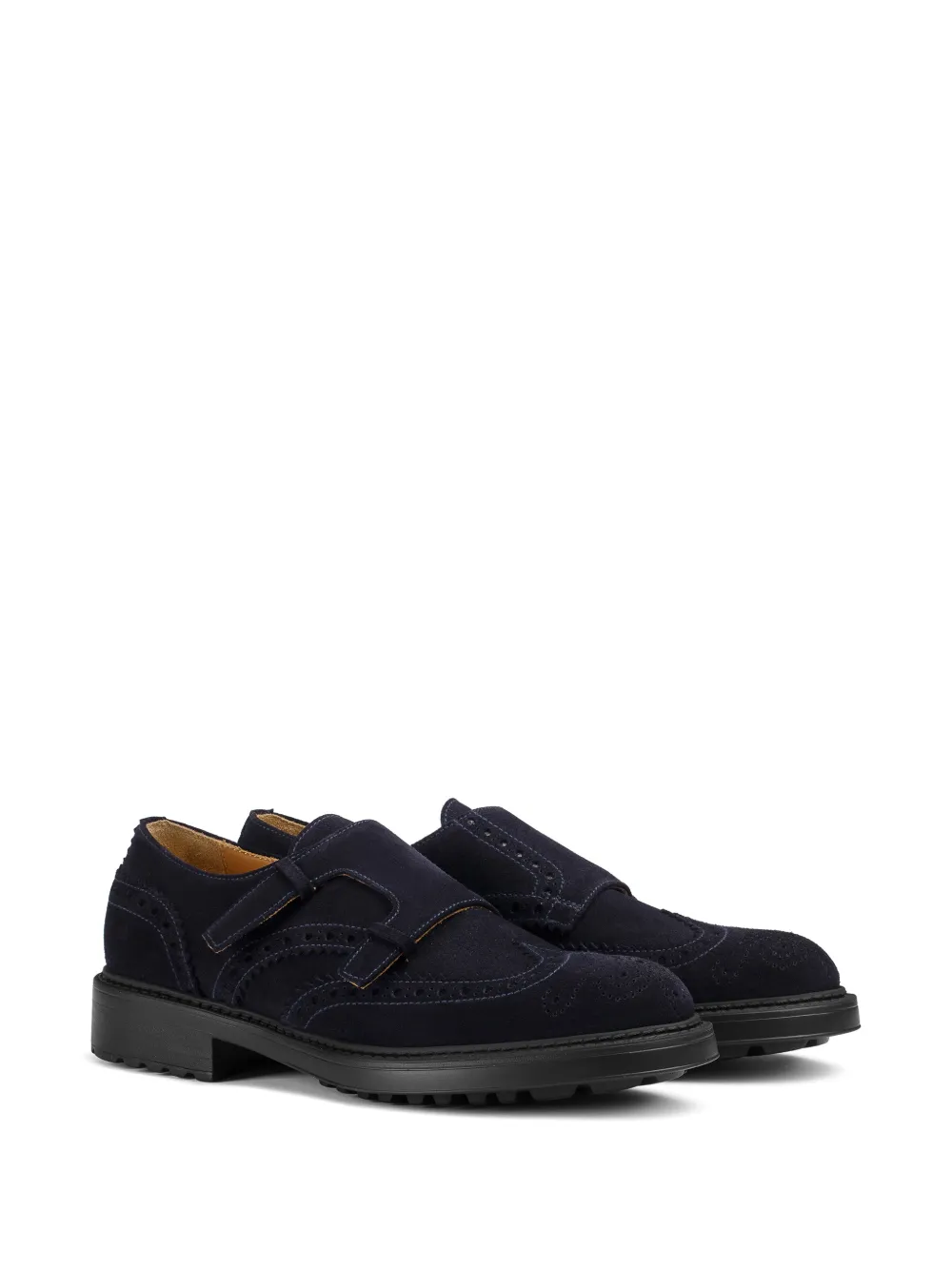 Doucal's brogue-detail double-strap monk shoes Blauw