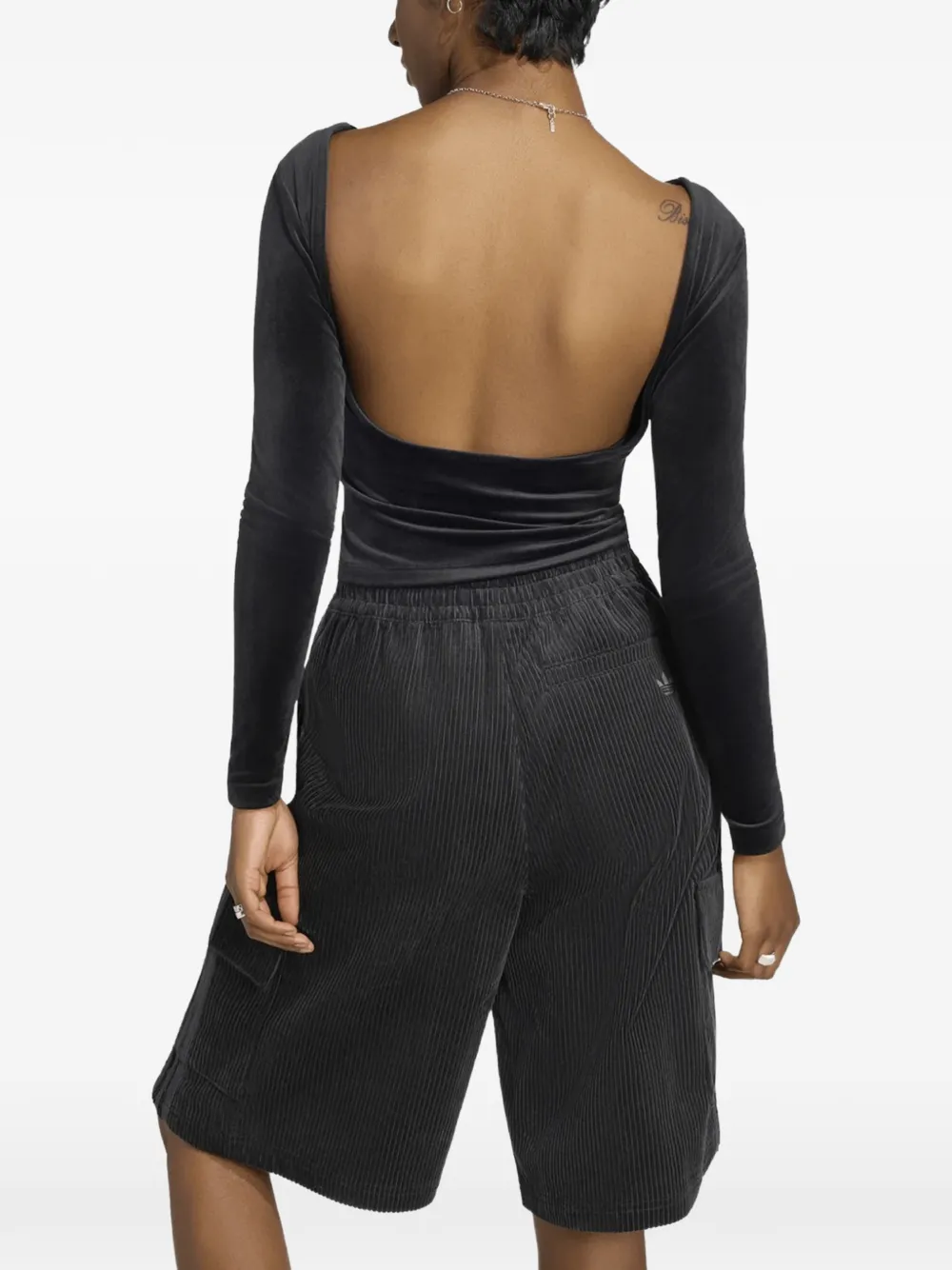 adidas velour open-back top Zwart