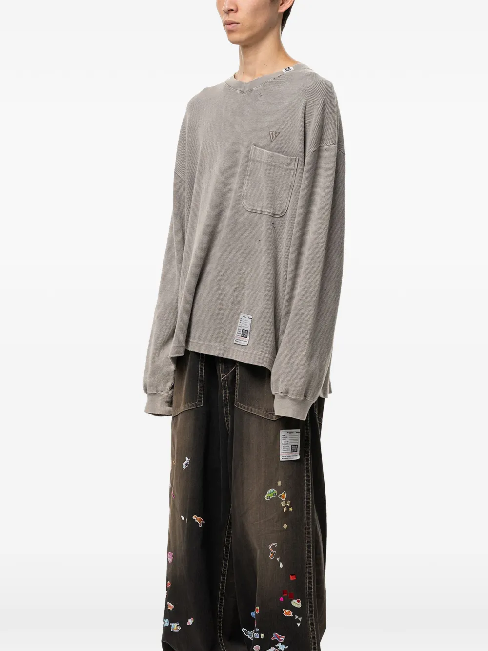 Maison MIHARA YASUHIRO Wafelgebreid T-shirt met gebleekt effect Grijs