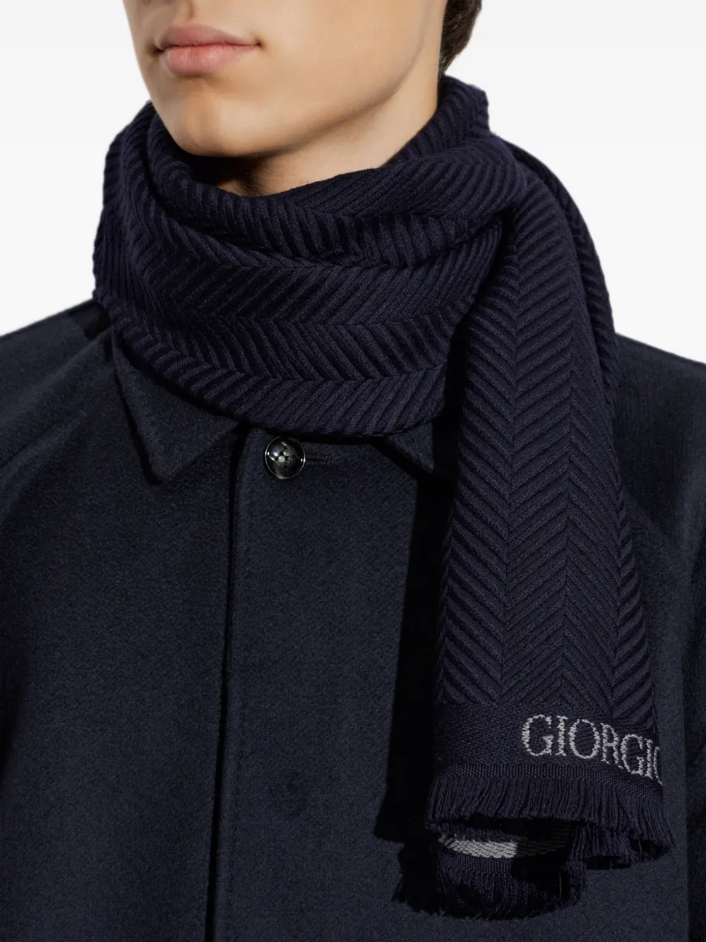 Giorgio Armani Wollen sjaal met visgraatpatroon Blauw