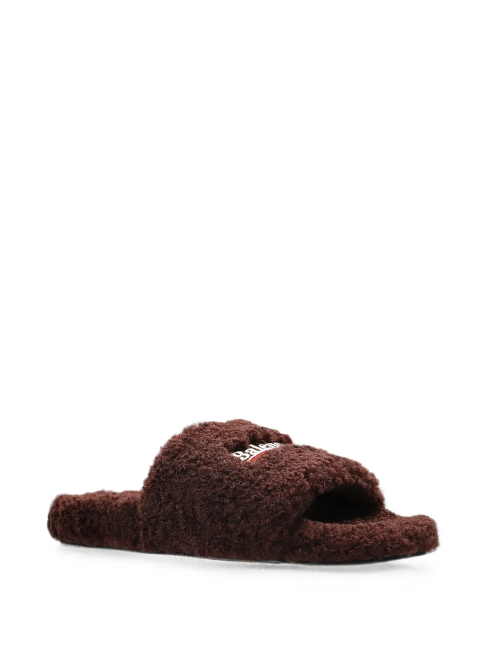 Balenciaga logo-embroidered faux-fur slides Bruin