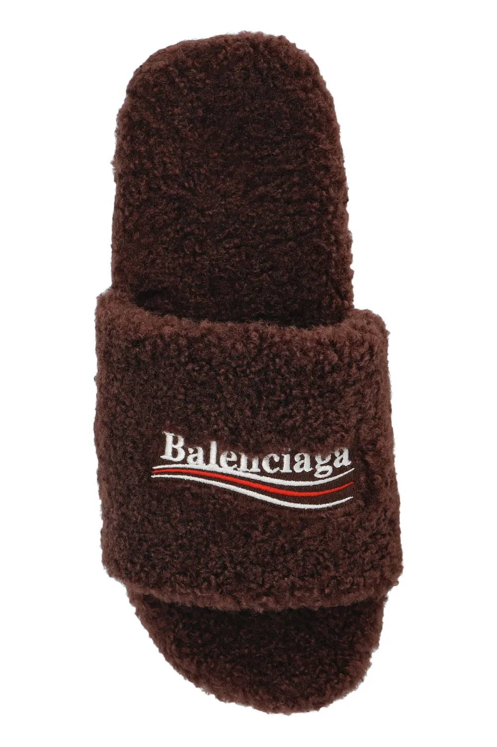 Balenciaga logo-embroidered faux-fur slides Bruin
