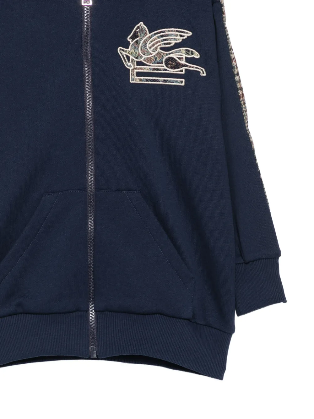 ETRO KIDS Pegaso-embroidery check-trim hoodie Blauw