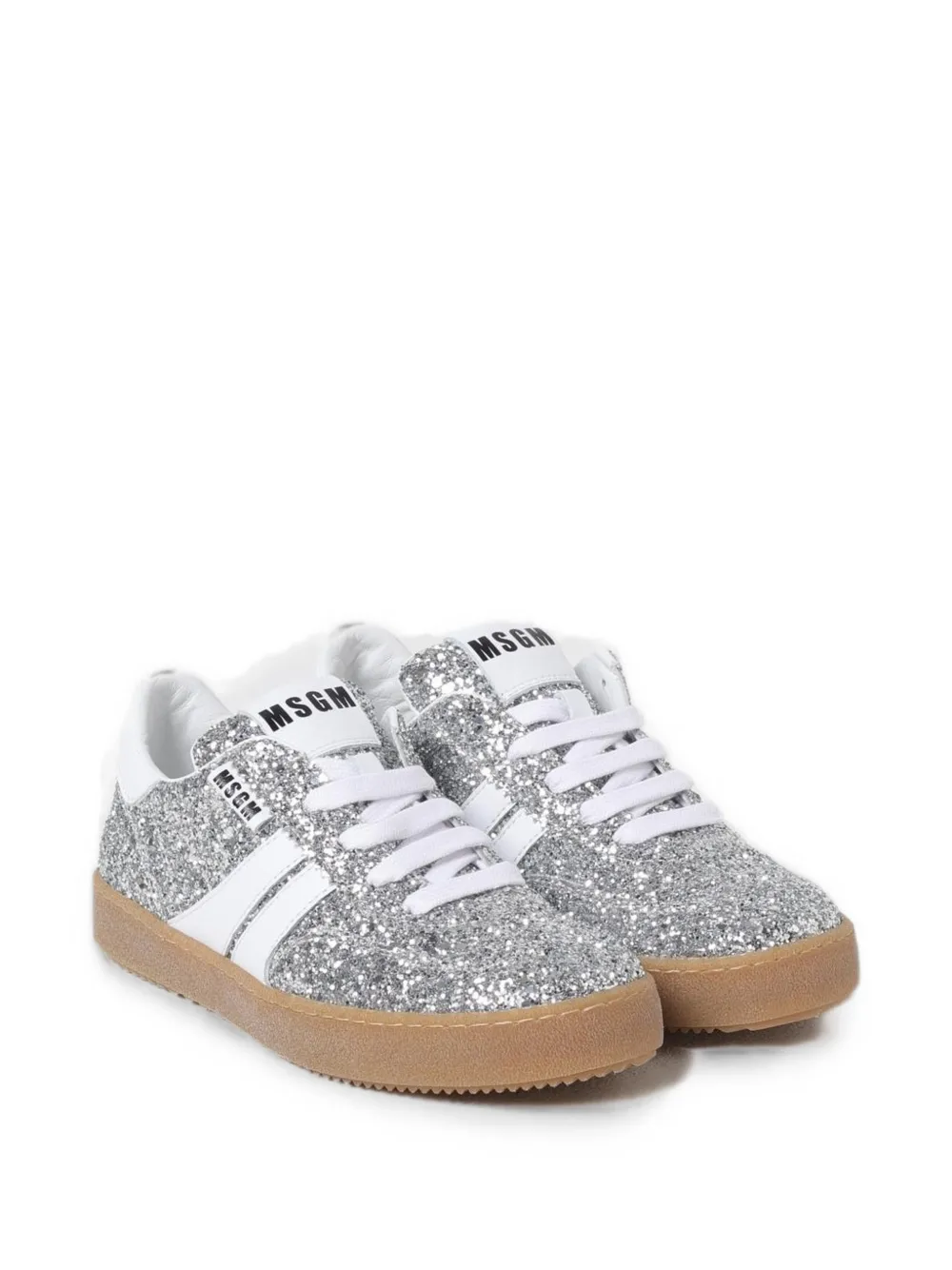 MSGM Kids glitter-detail leather sneakers - Silber