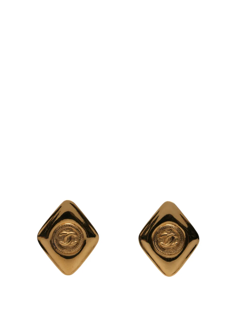 CHANEL Pre-Owned 1970-1980 CC Gold Plated Rhombus Clip On Earrings costume earrings - Oro