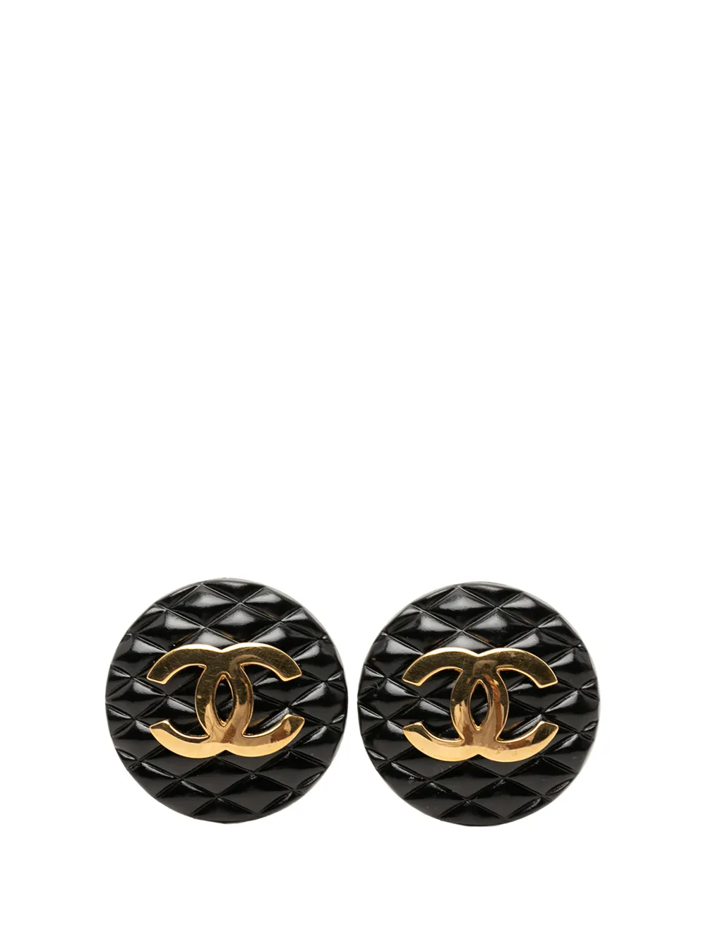 CHANEL Pre-Owned 1980-1990 CC Resin and Gold Plated Quilted Button Clip On Earrings costume earrings - Oro