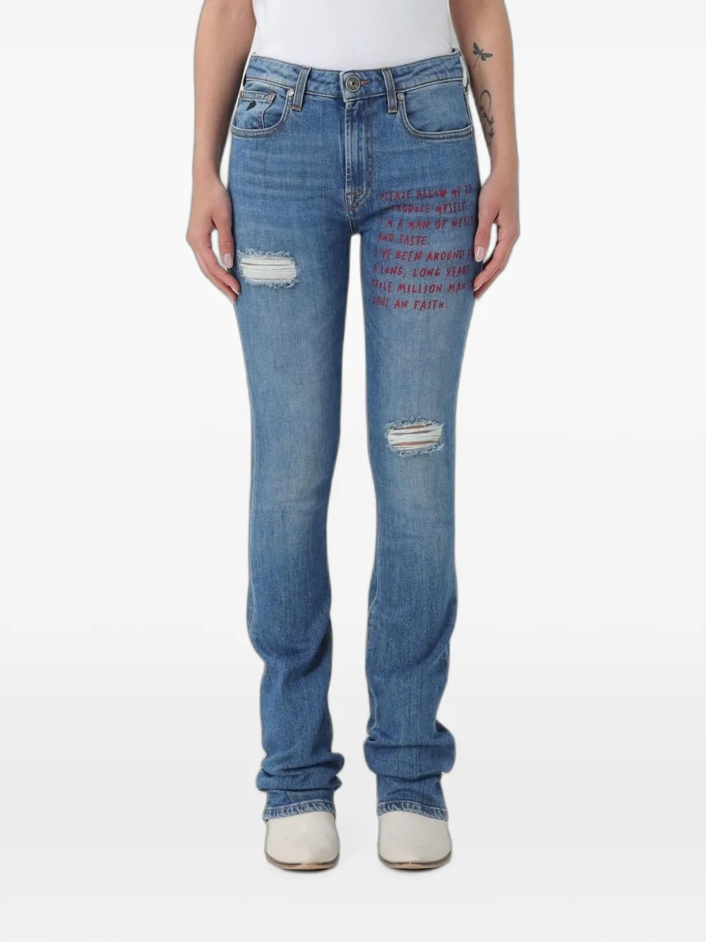 Victory Gate distressed slogan-print jeans - Blau