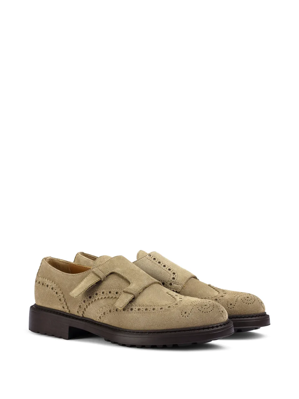Doucal's brogue-detail double-strap monk shoes Beige
