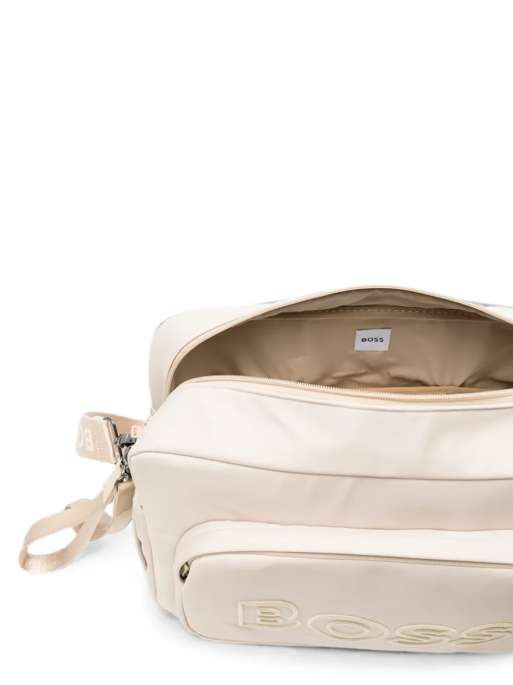 BOSS Kidswear Luiertas met geborduurd logo en teddy-bedel Beige