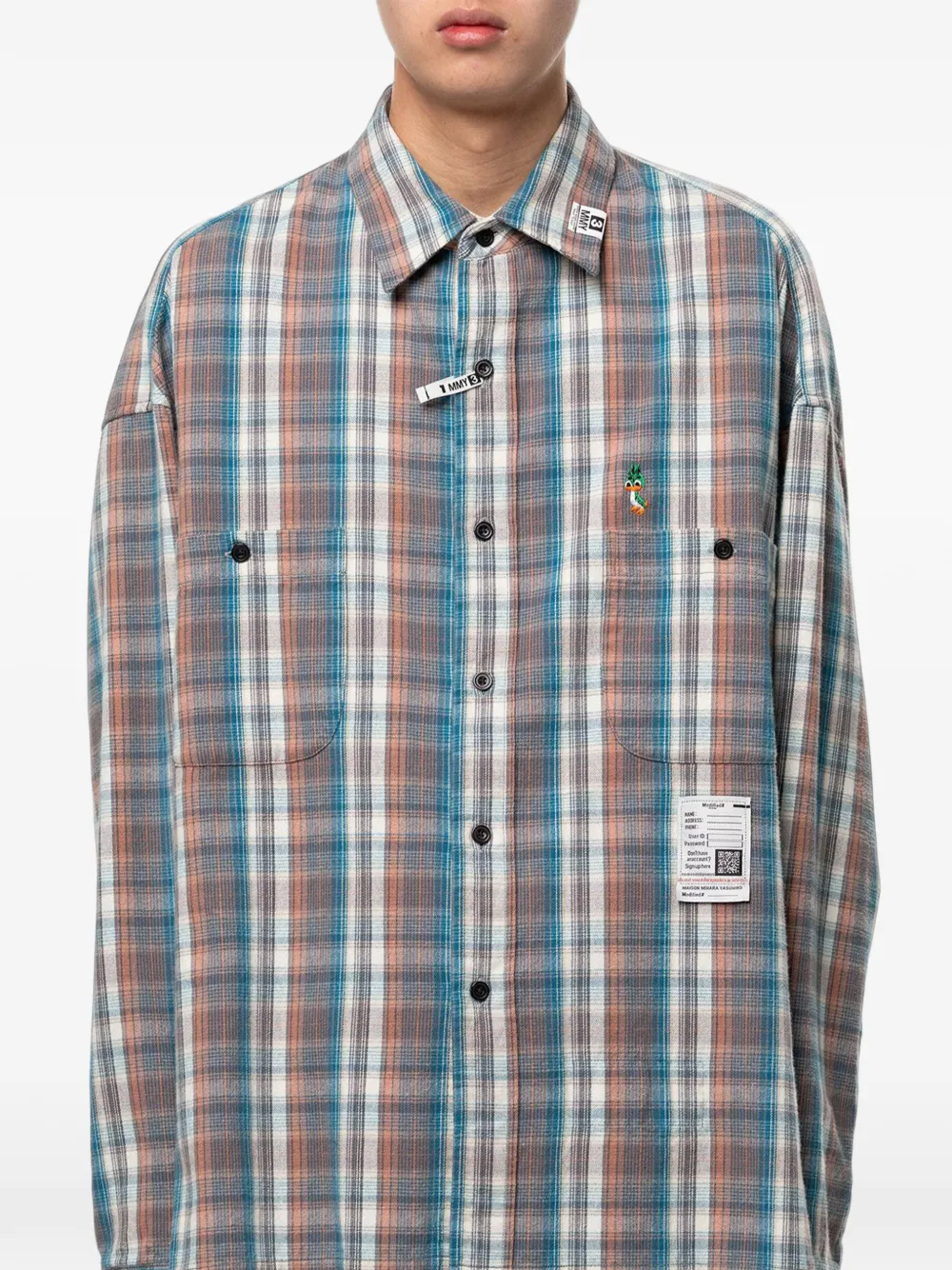 Maison MIHARA YASUHIRO check long sleeve shirt Blauw