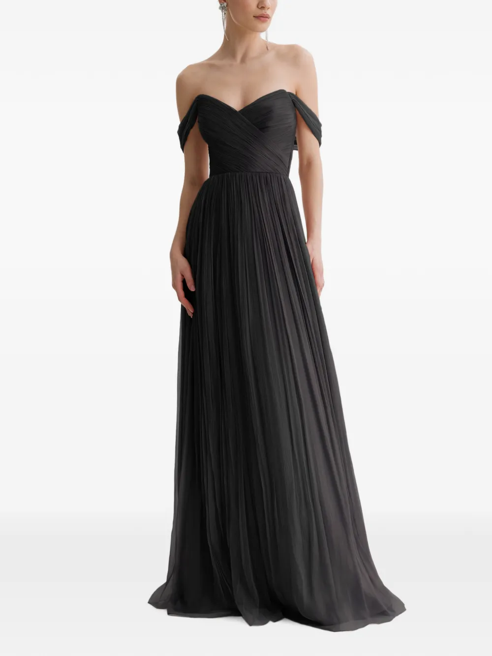 FRAMBOISE off-shoulder pleated maxi dress - Nero