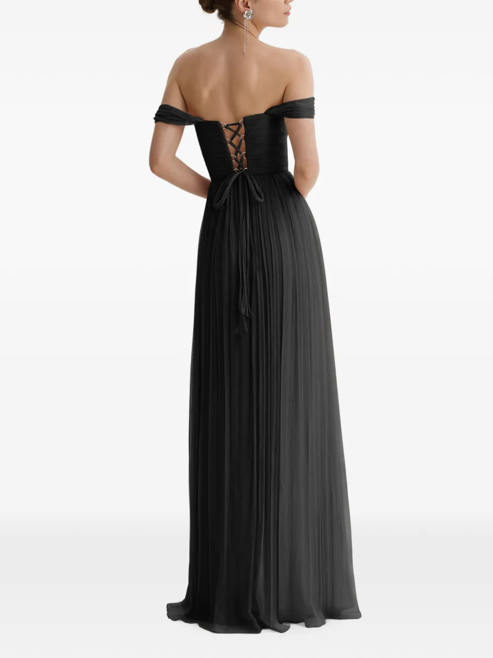 FRAMBOISE Kester geplooide off-shoulder maxi-dress Zwart