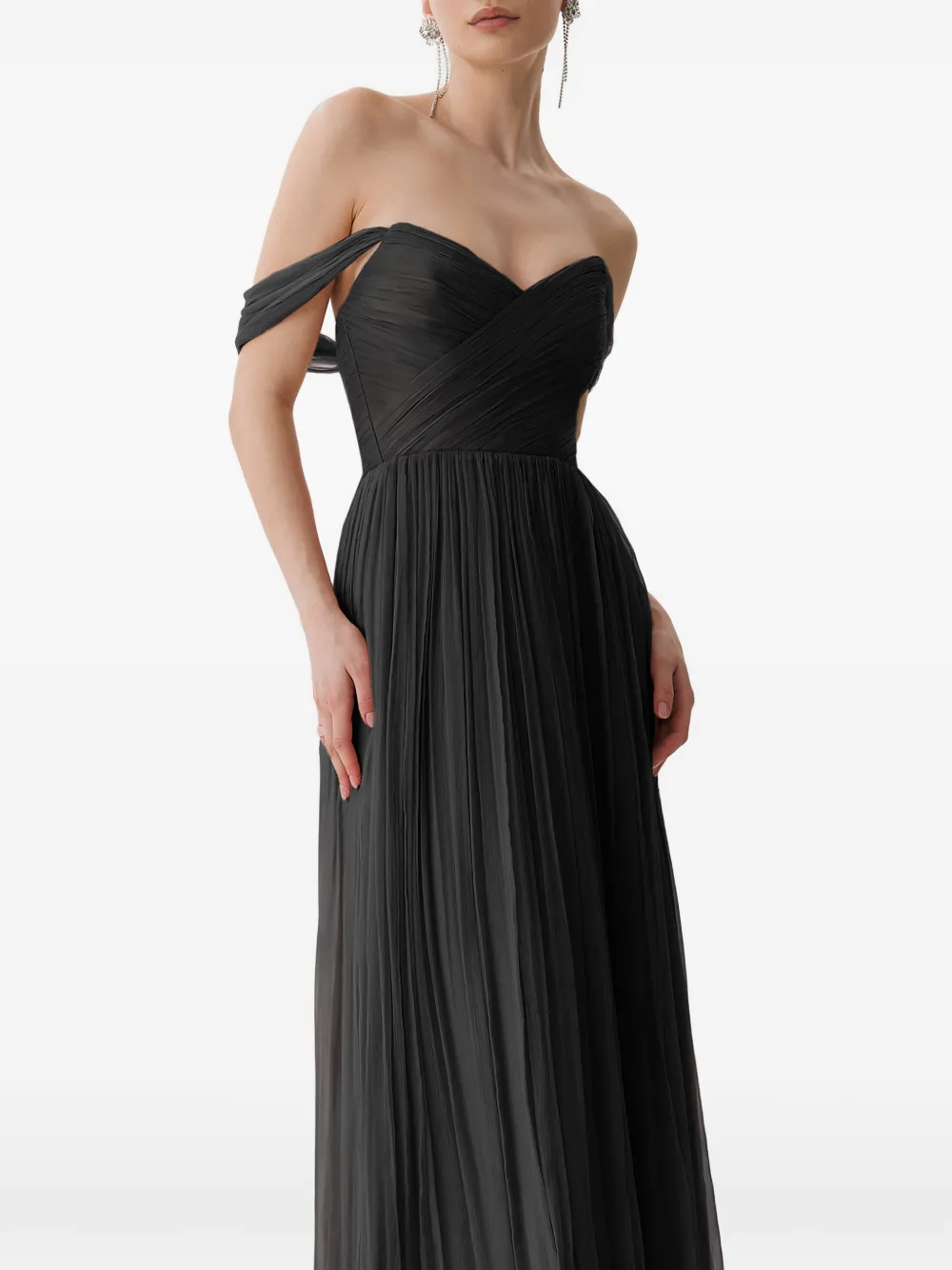 FRAMBOISE Kester geplooide off-shoulder maxi-dress Zwart