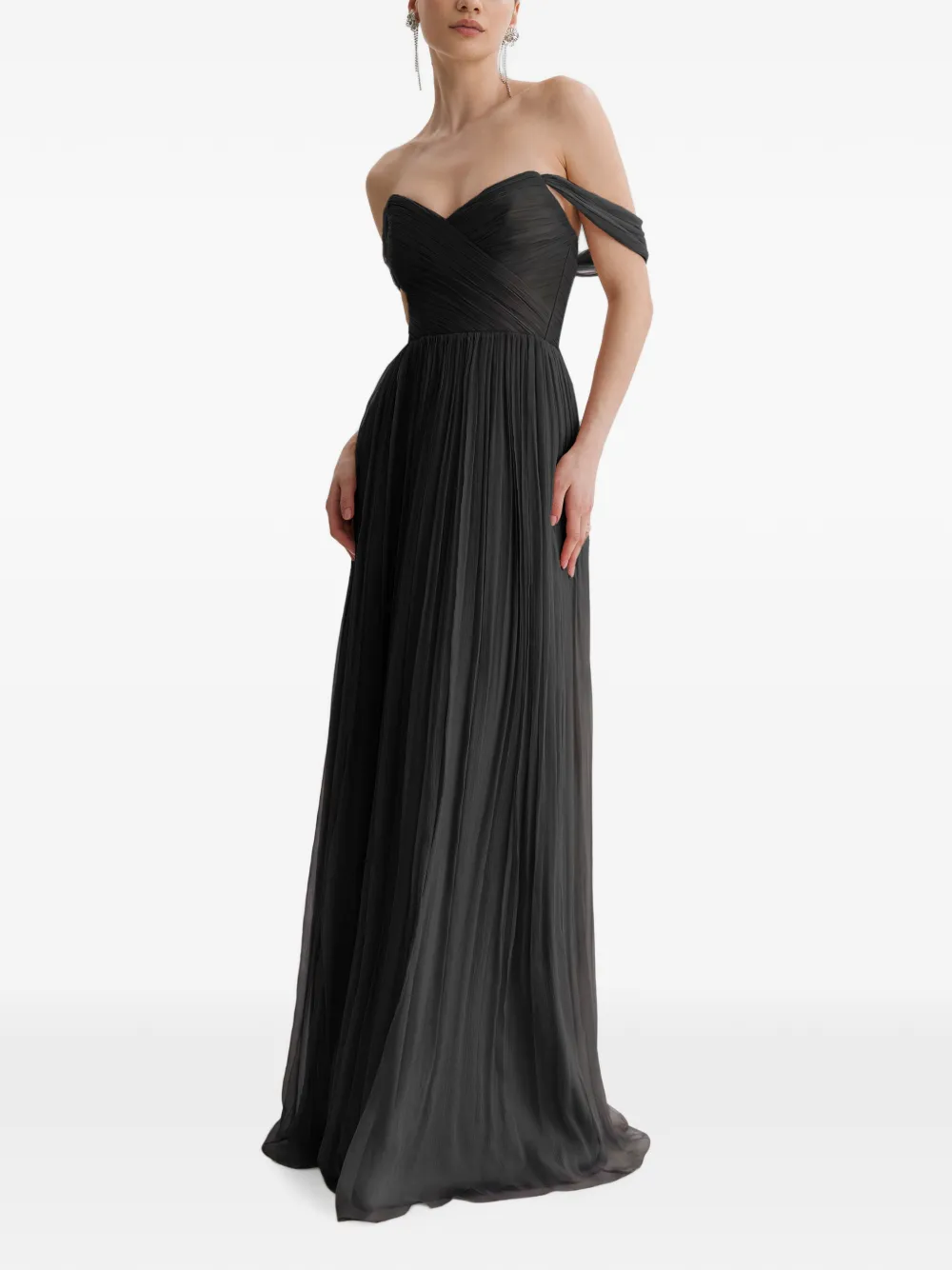 FRAMBOISE Kester geplooide off-shoulder maxi-dress Zwart