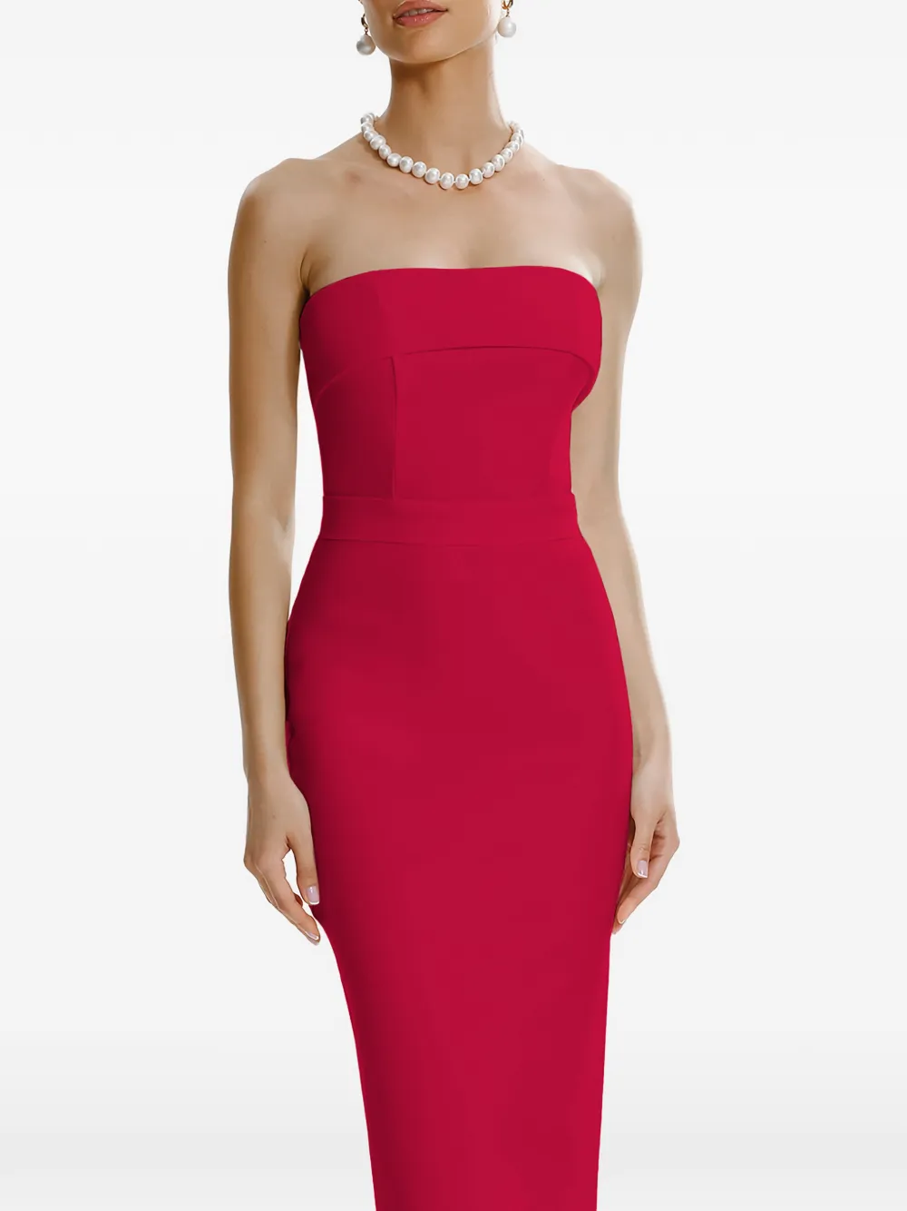 FRAMBOISE Asma strapless maxi-jurk Rood