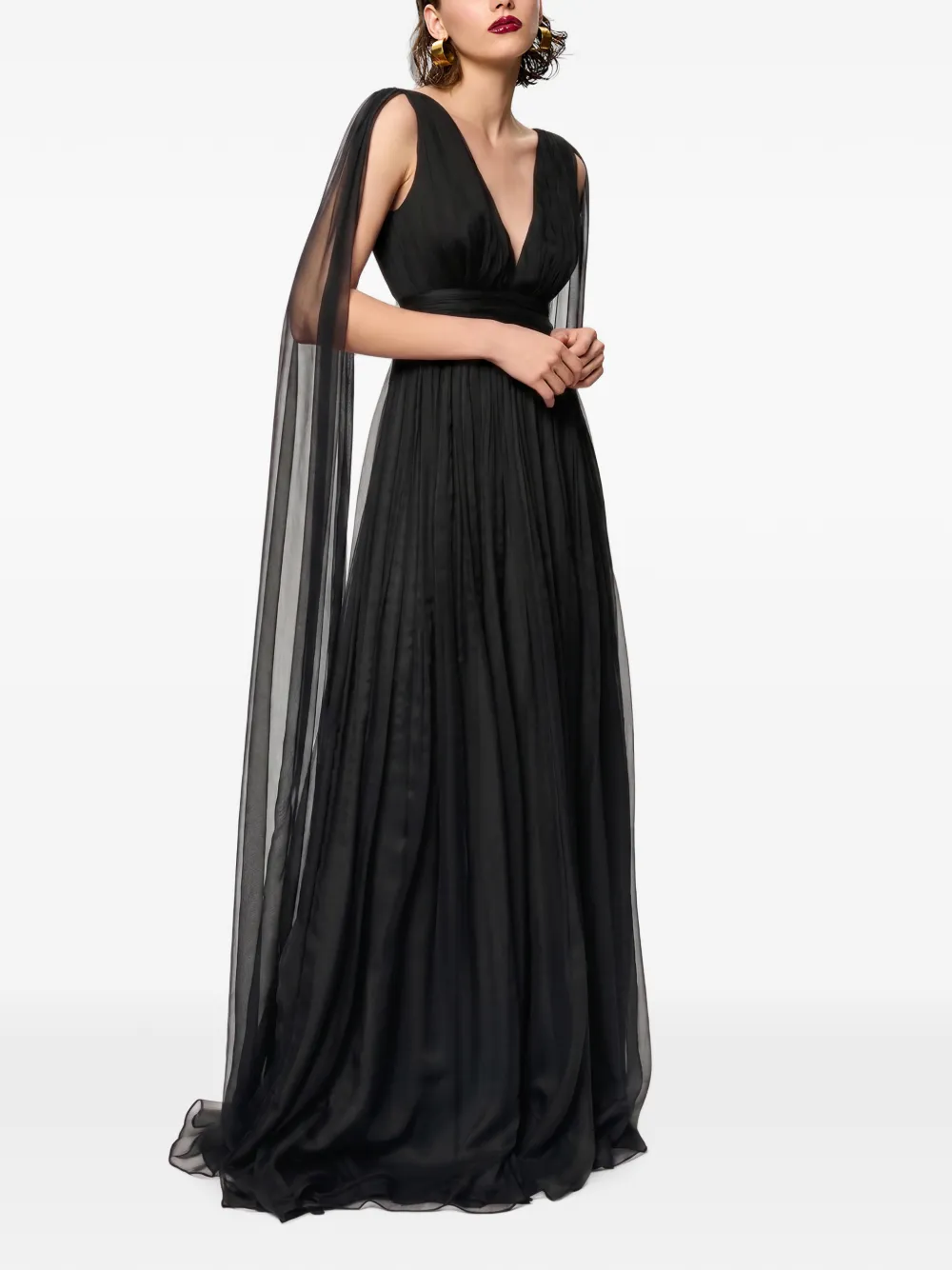 FRAMBOISE Yamina maxi-jurk met cape Zwart