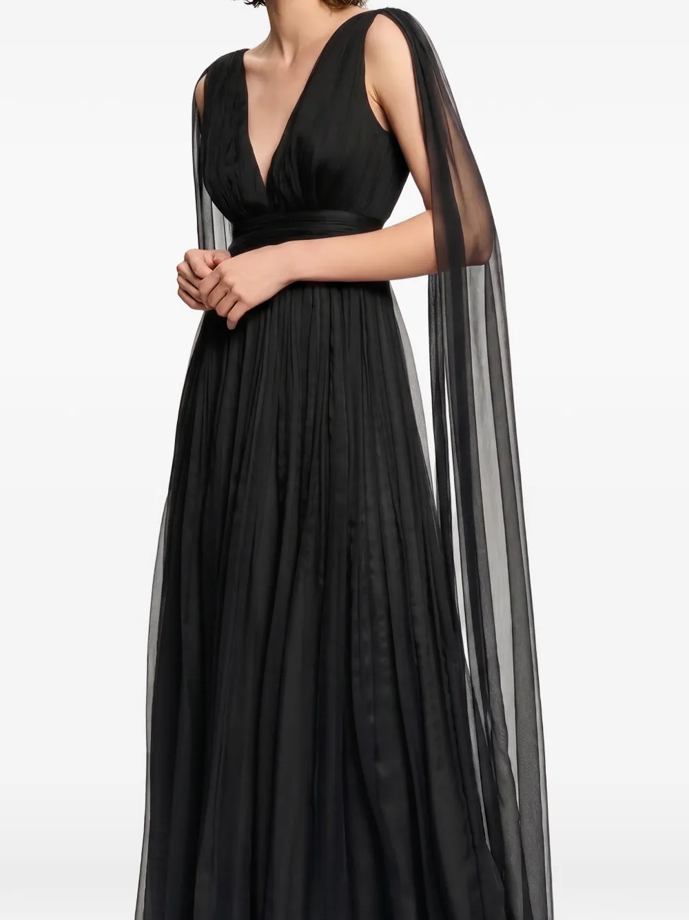 FRAMBOISE Yamina maxi-jurk met cape Zwart