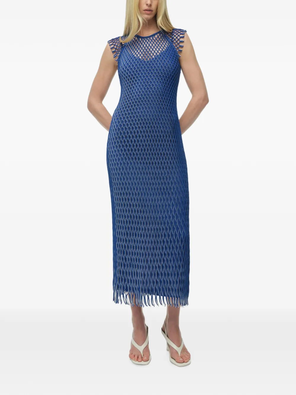 SIMKHAI Faylen open-weave midi dress Blauw