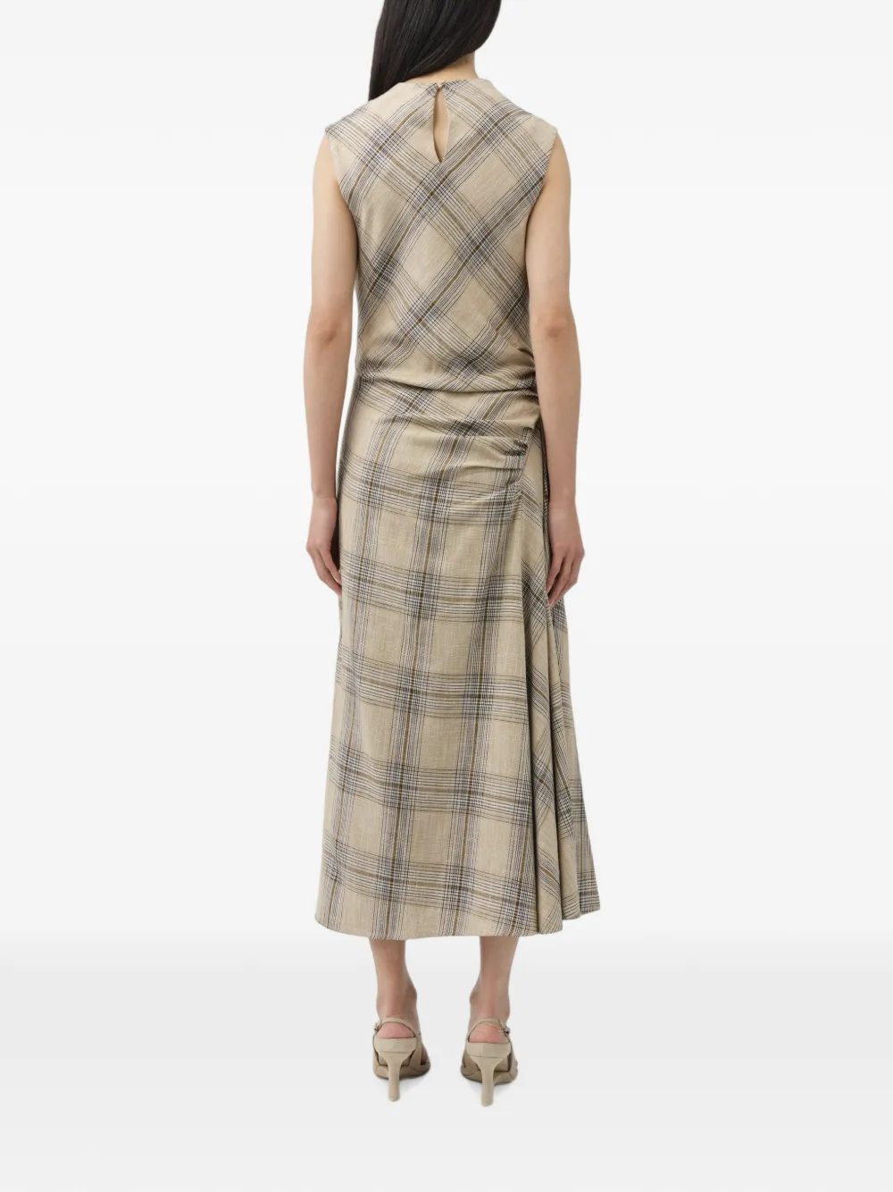 SIMKHAI Burke gedrapeerde geruite midi-jurk Beige