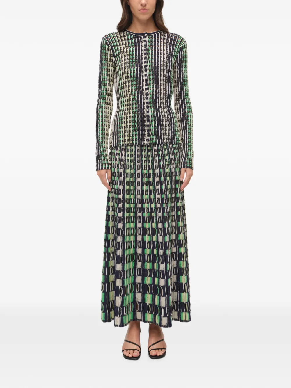 SIMKHAI Mabel Eyelet-knit Cardigan in Blue, view 3