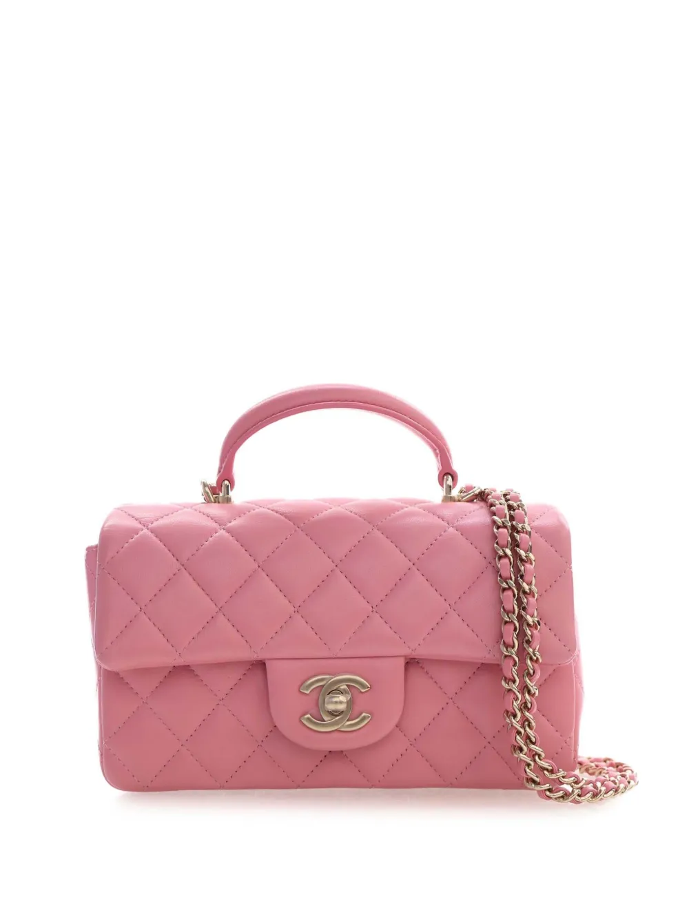 CHANEL Pre-Owned 2021-2026 Mini Rectangular Classic Lambskin Top Handle Flap satchel - Rosa