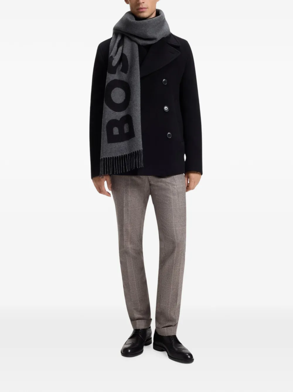 BOSS Sjaal van wolblend met jacquard Grijs