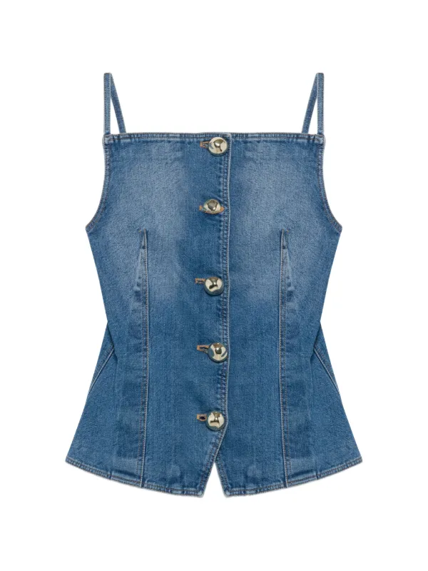 Simkhai Junie Studded Denim Top in Blue