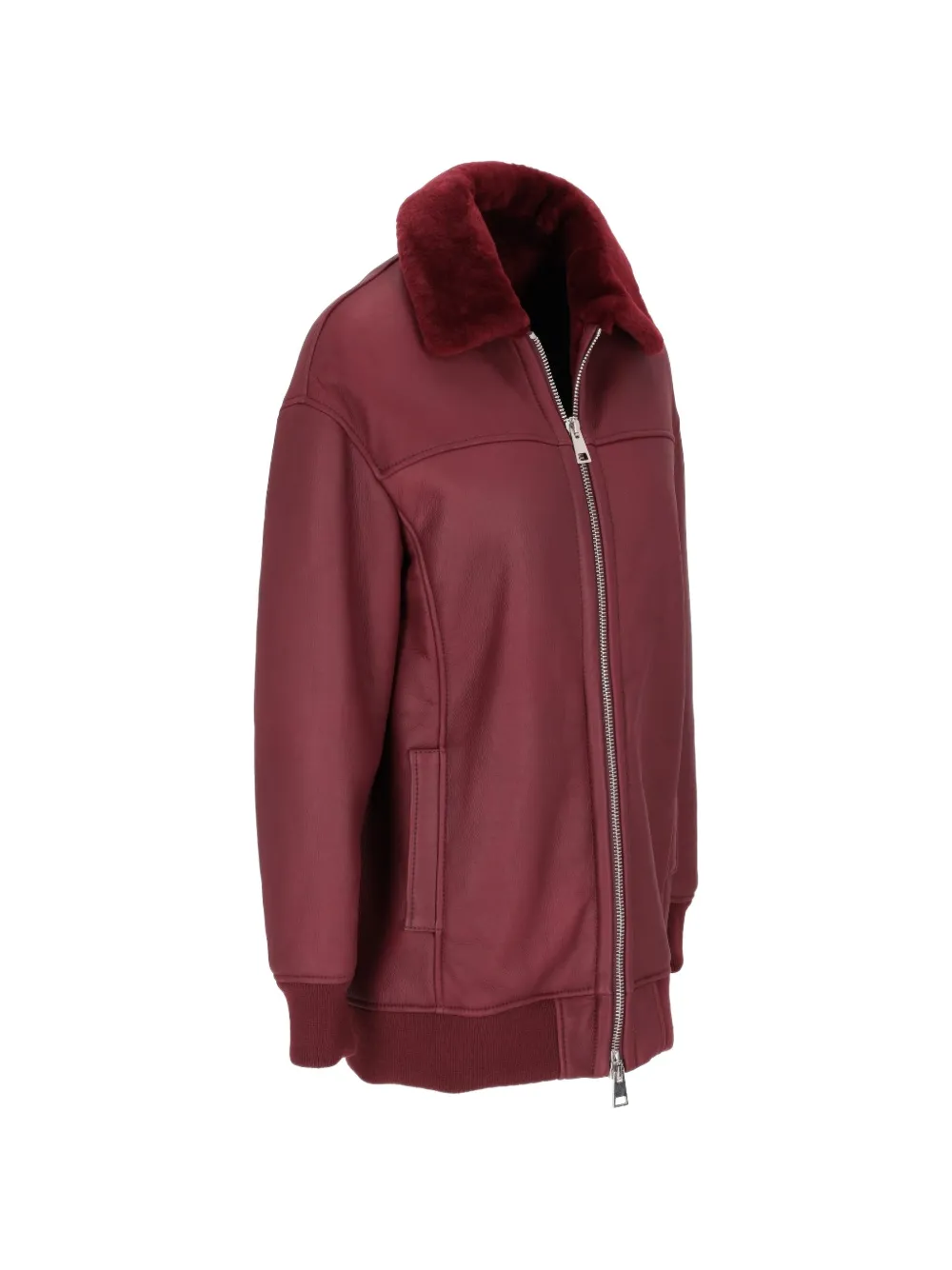 La-Rose shearling-collar bomber jacket Rood