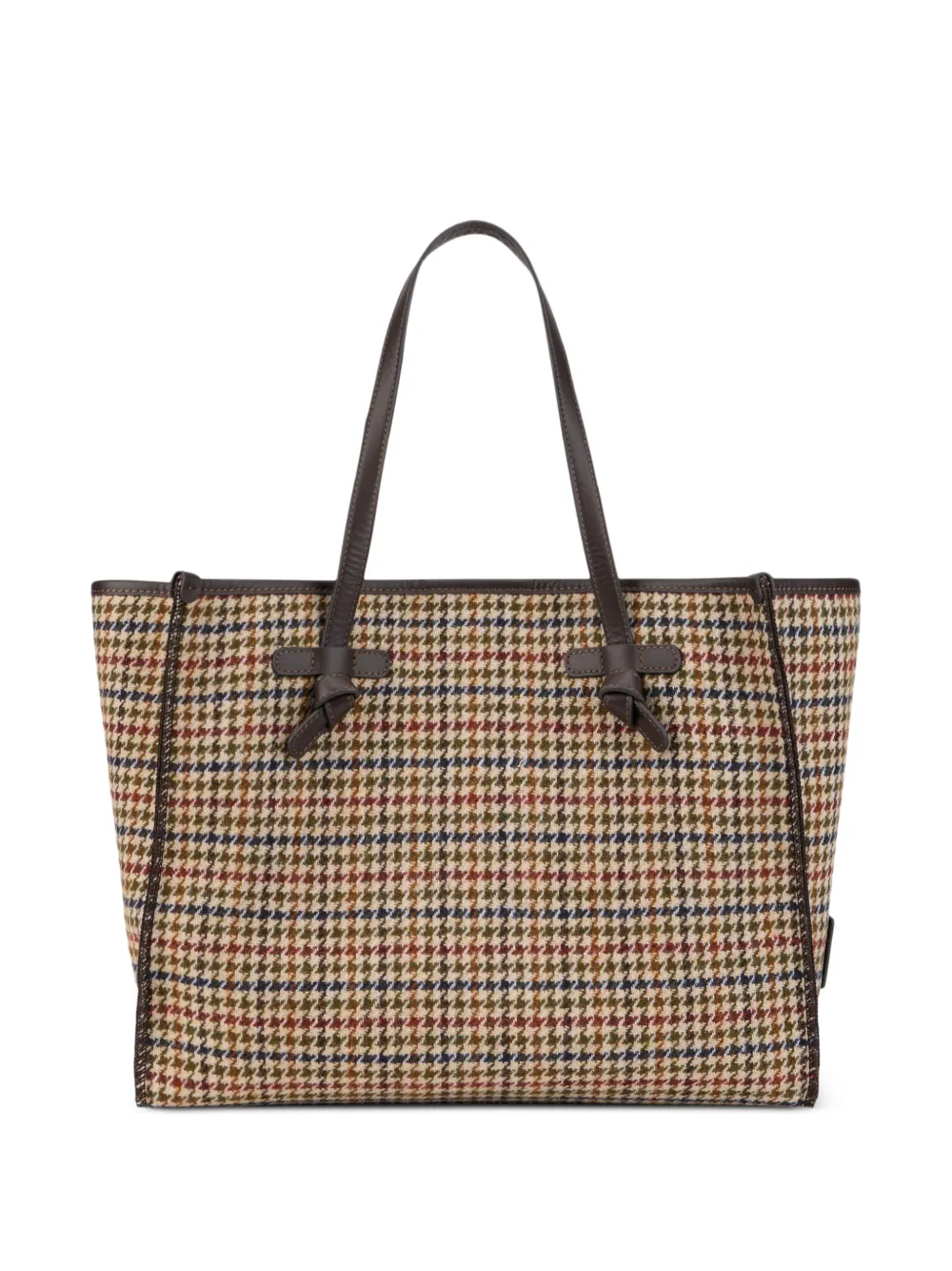 GIANNI CHIARINI Grote Marcella schoudertas met pied-de-poule print Beige