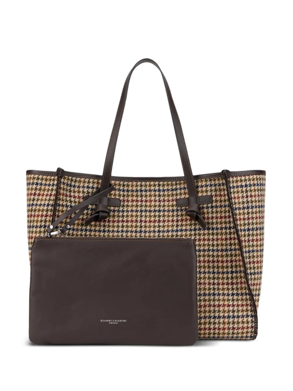 GIANNI CHIARINI large Marcella houndstooth-pattern shoulder bag - Toni neutri