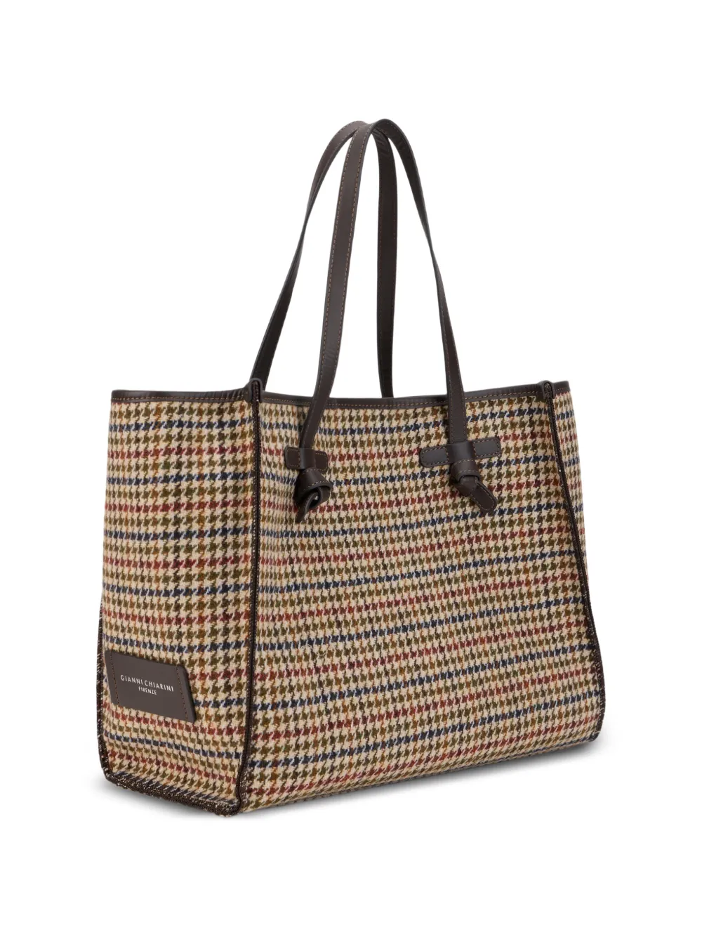 GIANNI CHIARINI Grote Marcella schoudertas met pied-de-poule print Beige