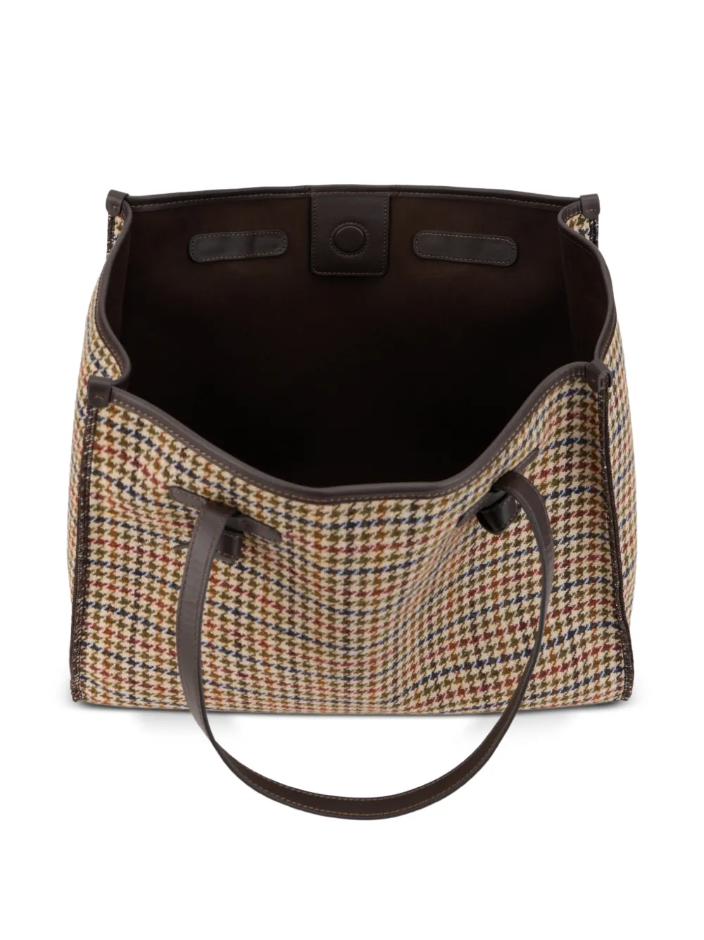 GIANNI CHIARINI Grote Marcella schoudertas met pied-de-poule print Beige