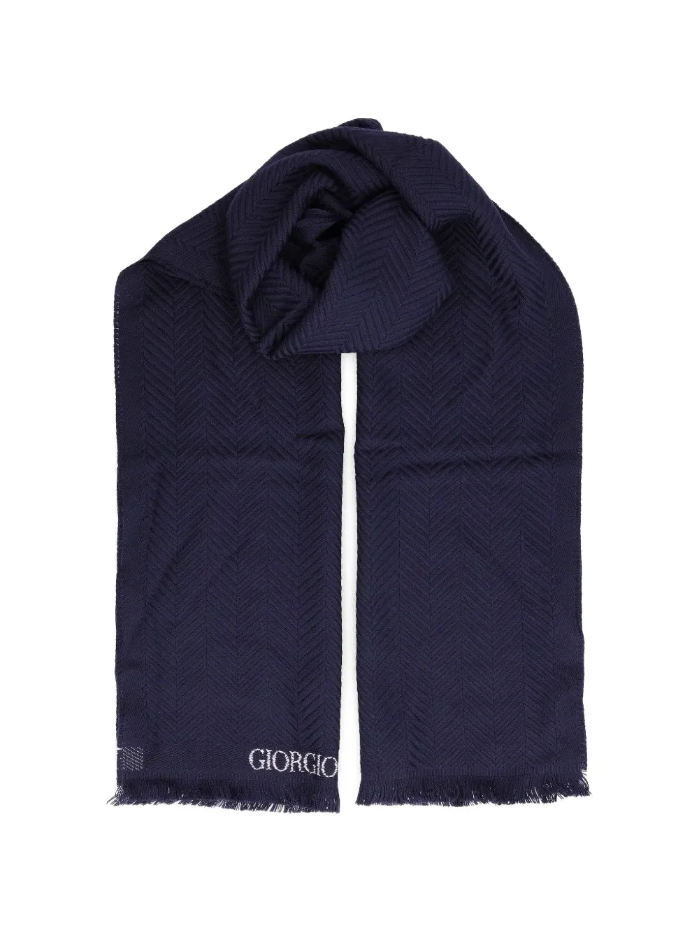 Giorgio Armani herringbone-knit fringed scarf - Blue