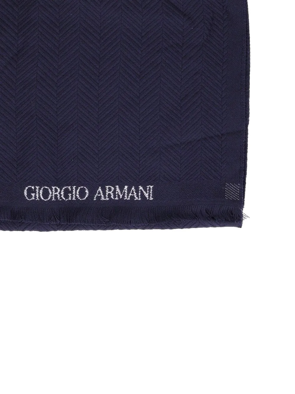 Giorgio Armani herringbone-knit fringed scarf Blauw