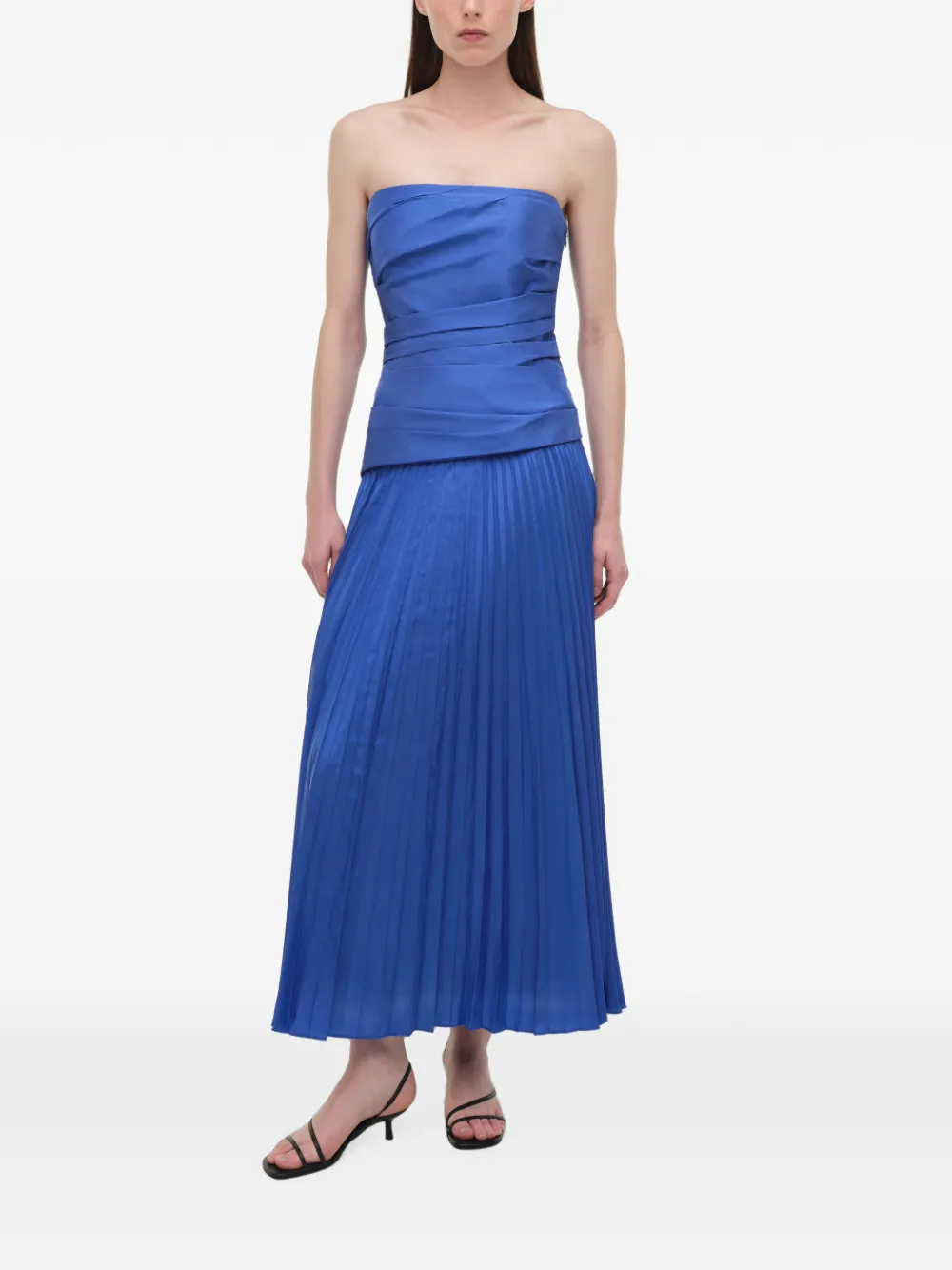 SIMKHAI Aria strapless geplooide midi-jurk Blauw