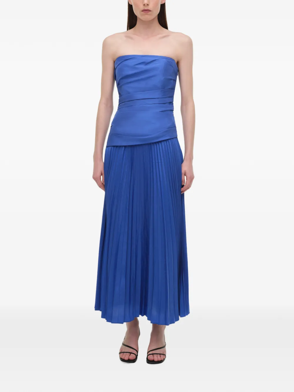 SIMKHAI Aria strapless geplooide midi-jurk Blauw