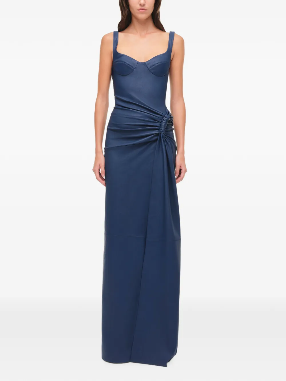 SIMKHAI Lyle gedrapeerde leren maxi-jurk Blauw