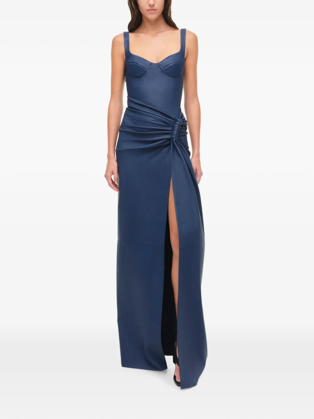 SIMKHAI Lyle gedrapeerde leren maxi-jurk Blauw
