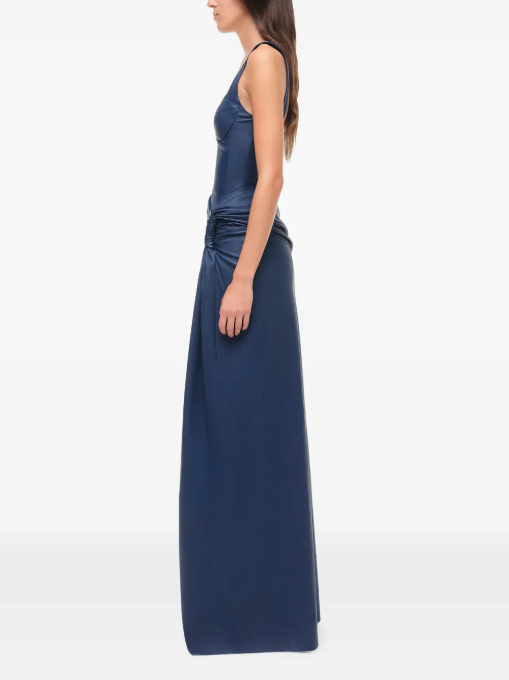 SIMKHAI Lyle gedrapeerde leren maxi-jurk Blauw