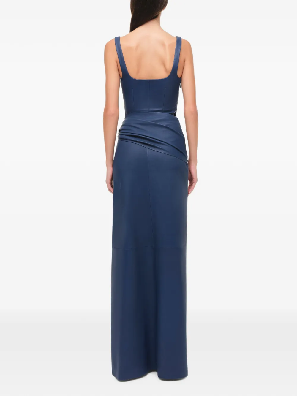 SIMKHAI Lyle gedrapeerde leren maxi-jurk Blauw