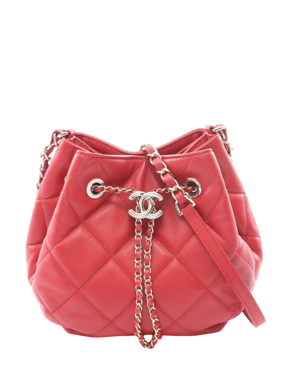 CHANEL Pre-Owned 2019 Mini Lambskin CC Dweller Drawstring bucket bag - Rosso