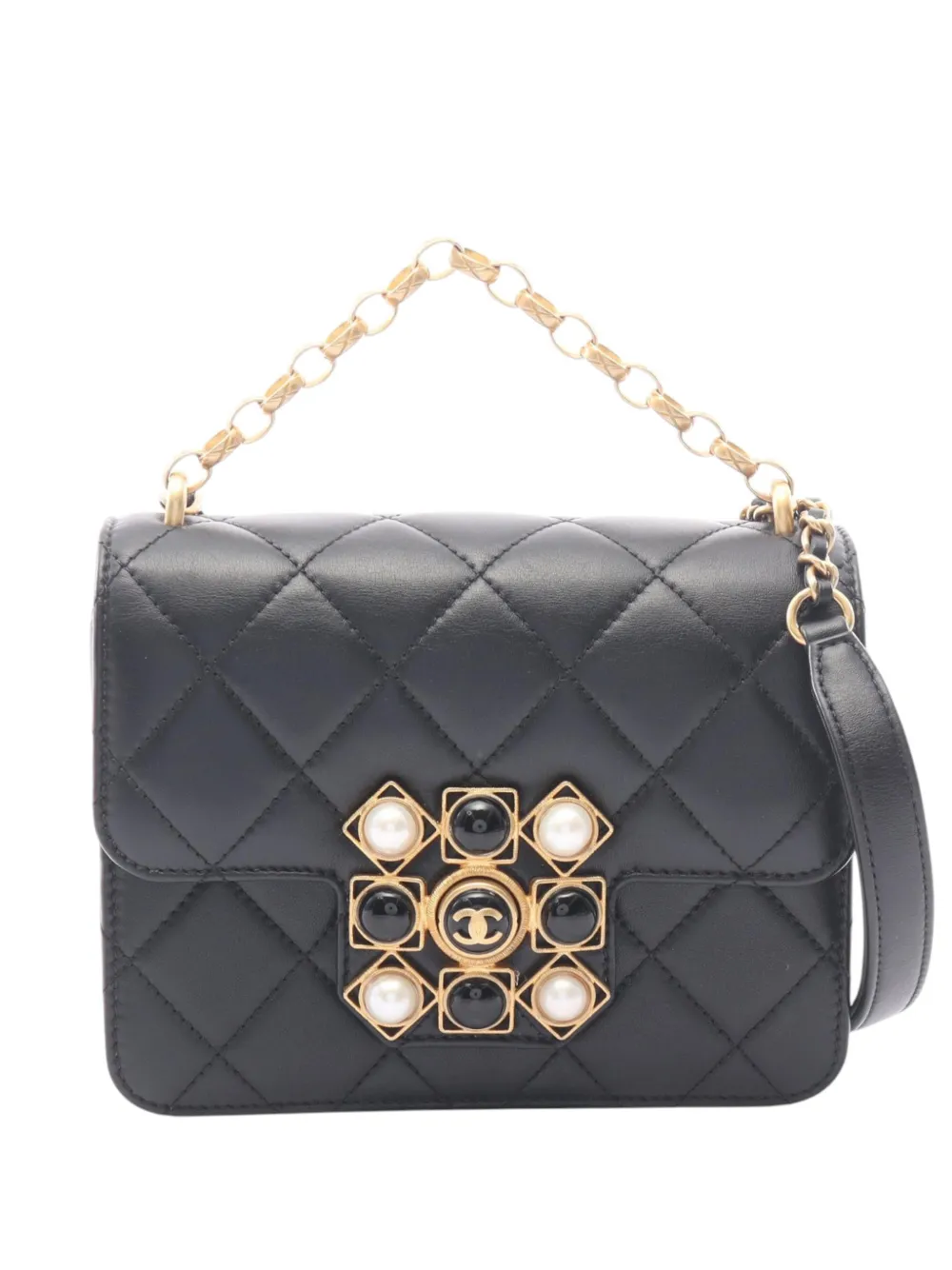 CHANEL Pre-Owned 2020 Quilted Lambskin Onyx Pearl Flap satchel - Nero