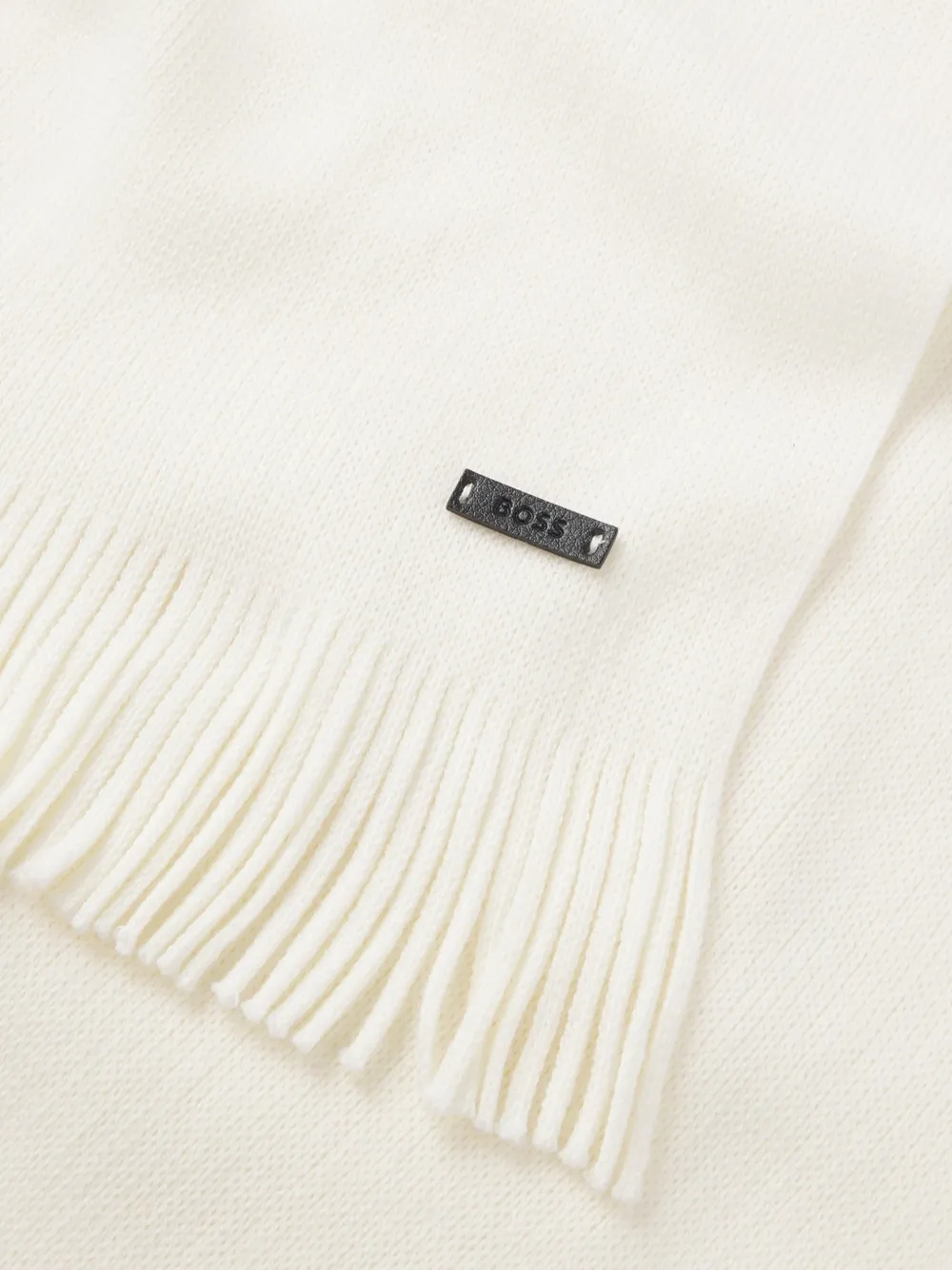 BOSS Gebreide sjaal van scheerwol met logo-detail Beige