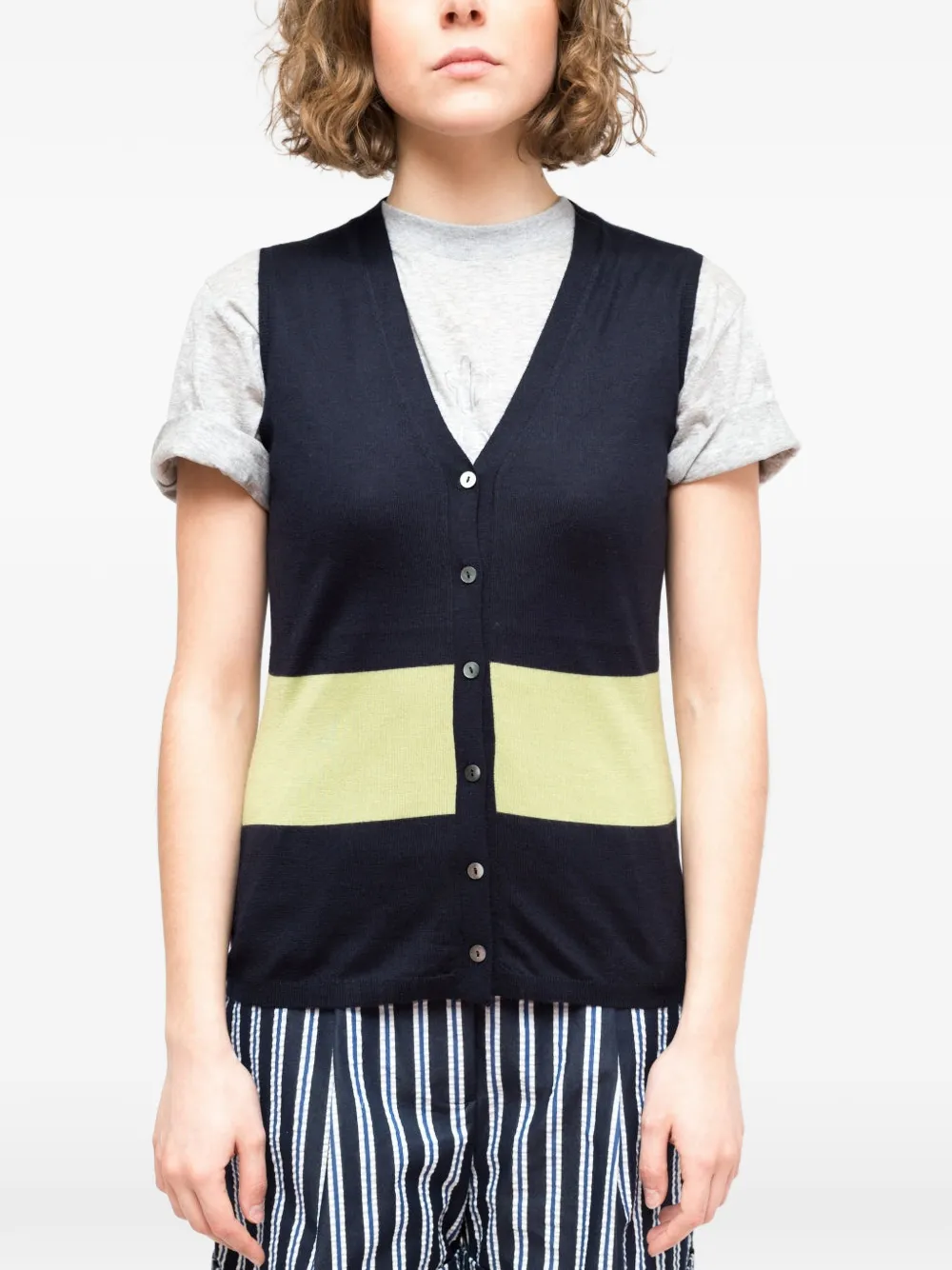 La-Rose Cardigan smanicato con scollo a V - Blu
