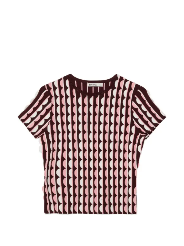 Simkhai Kendra Scalloped Knit T-shirt in Brown