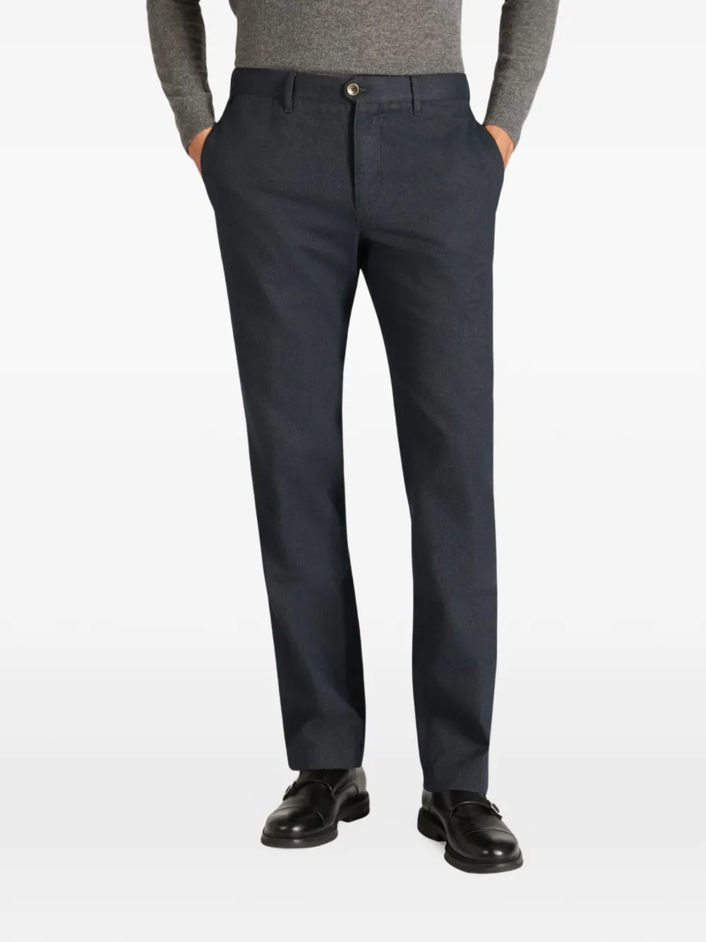 Incotex logo-patch straight-leg trousers Blauw