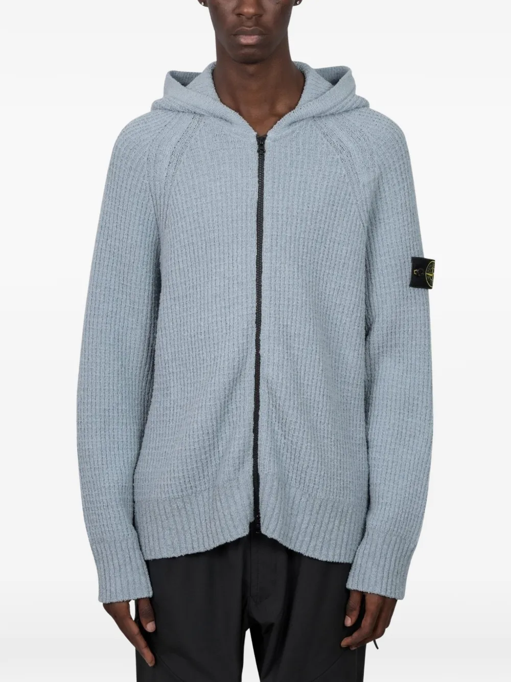 Stone Island 5100005 full rib cotton bouclé hooded zip-up jumper - Grigio