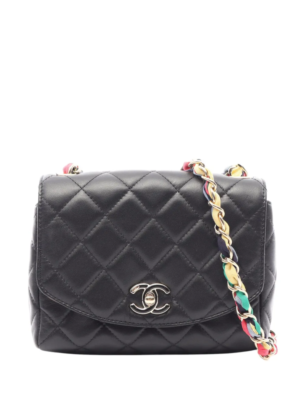CHANEL Pre-Owned 2021 Small Quilted Lambskin Cocovado Ribbon Chain Flap crossbody bag - Nero