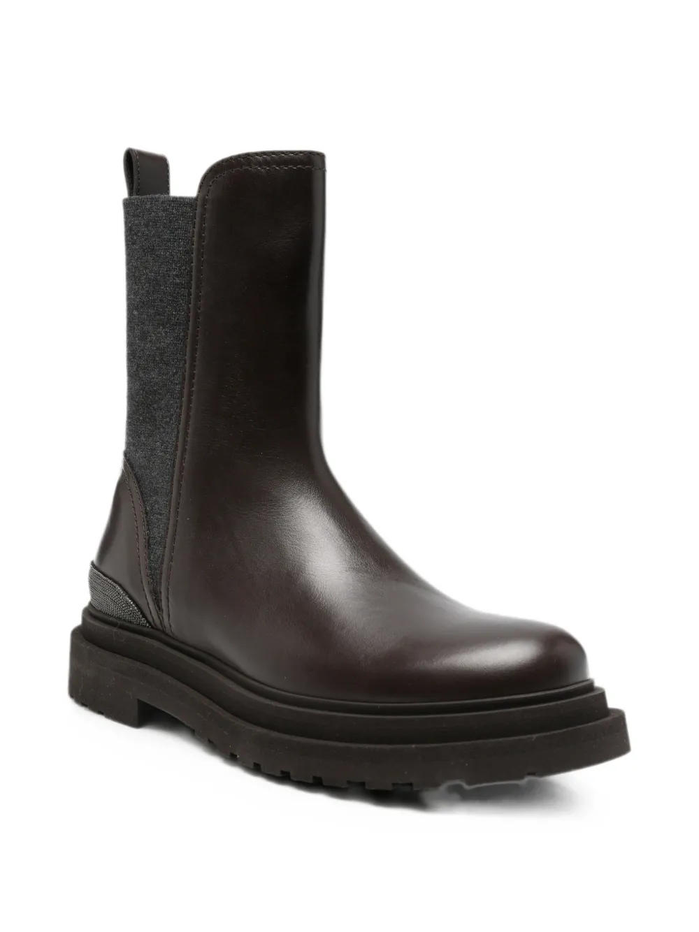 Brunello Cucinelli Monili-embellished leather ankle boots Bruin