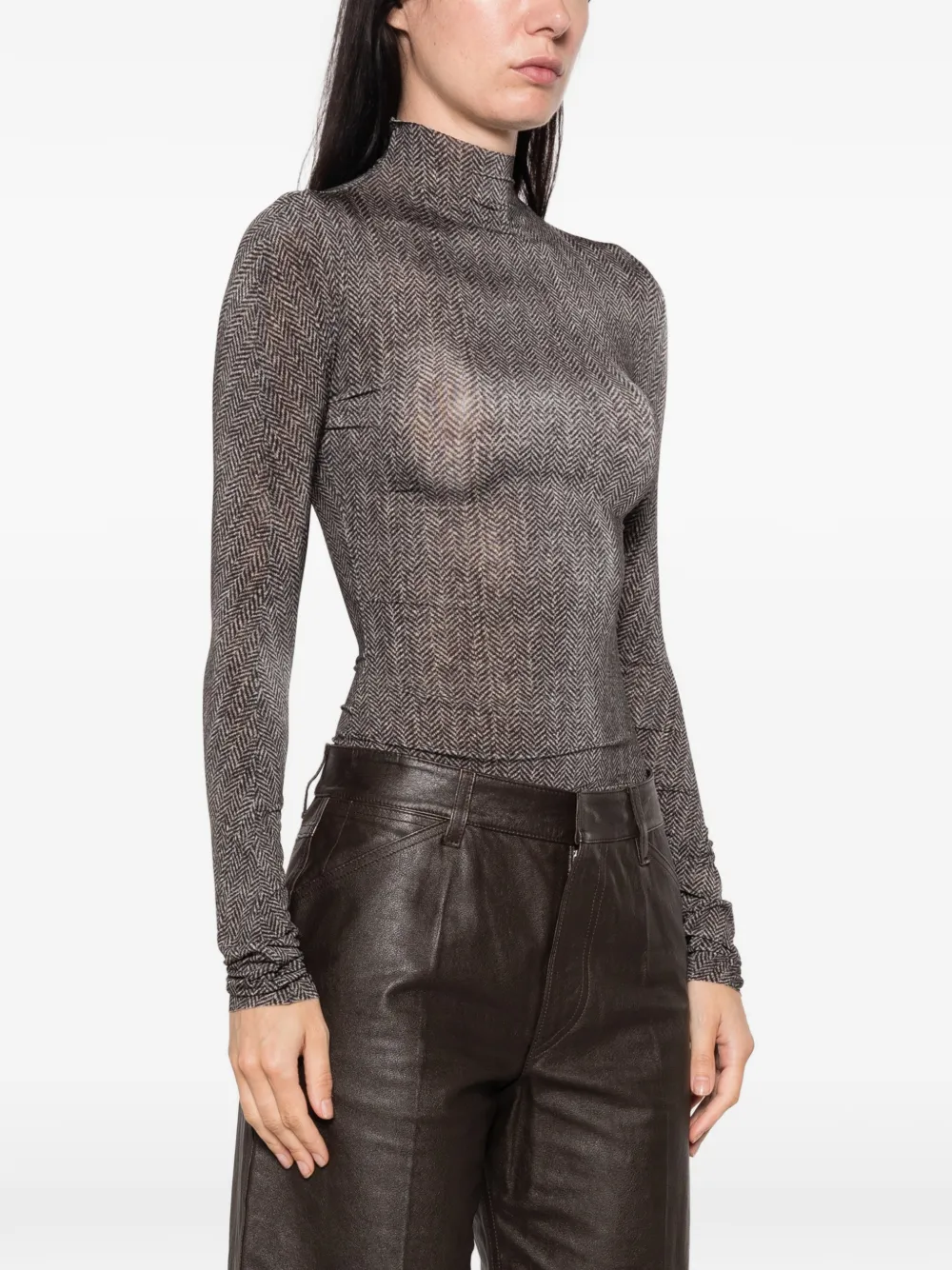 Maison Margiela herringbone-print high-neck T-shirt Grijs